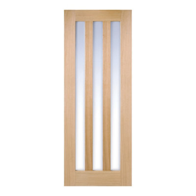 Lpd Utah Frosted Glazed Modern Light Brown White Oak Veneer Internal Oak & Particleboard Door, (H)1981mm (W)686mm (T)35mm