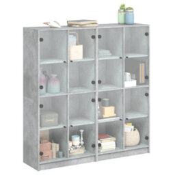 Berkfield Modern Bookcase With Doors Concrete Grey 136X37X142 Cm Engineered Wood - thumbnail 5