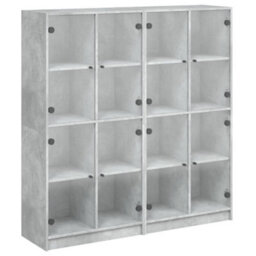 Berkfield Modern Bookcase With Doors Concrete Grey 136X37X142 Cm Engineered Wood - thumbnail 1