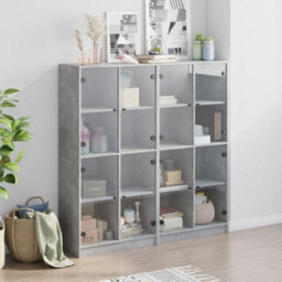 Berkfield Modern Bookcase With Doors Concrete Grey 136X37X142 Cm Engineered Wood - thumbnail 3