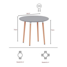 Lassic Vida Designs Batley 4 Seater Round Dining Table, Grey - thumbnail 3