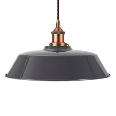 Slate Grey Chancery Painted Dome Pendant Light With Matt Antique Copper Lamp Holder And Brown Twisted Cable - Se Home - image 1