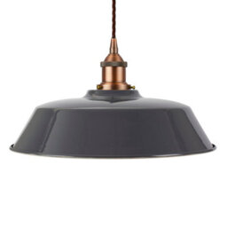 Slate Grey Chancery Painted Dome Pendant Light With Matt Antique Copper Lamp Holder And Brown Twisted Cable - Se Home
