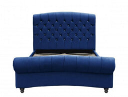 Comfy Living 4Ft6 Plush Velvet Diamante Chesterfield Sleigh Bed In Navy - thumbnail 2