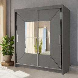 Sliding Wardrobes 4 u LTD Sliding Wardrobes 4U Buckingham Mirror Sliding Door Wardrobe - Grey W150Cm, H217Cm - thumbnail 1