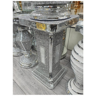 DEENZ Silver Side Table Crushed Diamond Glitter Mirrored End Table F058