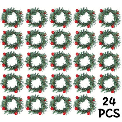 24Pcs Christmas Napkin Rings Red Artificial Berry Candle Rings With Grass Mini Christmas Wreath For Banquet Table Decorations - image 1