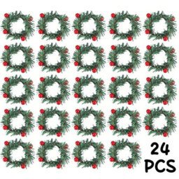 24Pcs Christmas Napkin Rings Red Artificial Berry Candle Rings With Grass Mini Christmas Wreath For Banquet Table Decorations - thumbnail 1