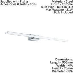 Adjustable Chrome Wall Light With Remote Control For Bathroom - Led Bulb Included, Ip44 Rated - thumbnail 2