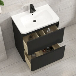 Royal Bathrooms Venice 600mm Matt Nocturne Black Floor Standing Vanity Unit 2 Drawer With Ceramic Basin - thumbnail 4