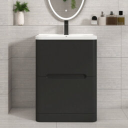 Royal Bathrooms Venice 600mm Matt Nocturne Black Floor Standing Vanity Unit 2 Drawer With Ceramic Basin - thumbnail 1