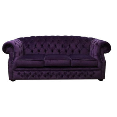 Chesterfield 3 Seater Sofa Velluto Amethyst Purple Fabric In Buckingham Style - image 1