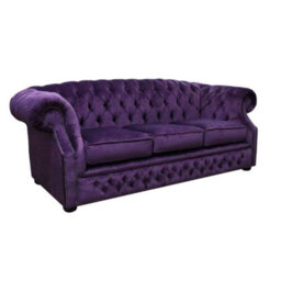 Chesterfield 3 Seater Sofa Velluto Amethyst Purple Fabric In Buckingham Style - thumbnail 4