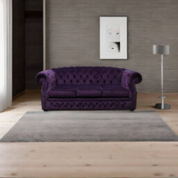 Chesterfield 3 Seater Sofa Velluto Amethyst Purple Fabric In Buckingham Style - thumbnail 3