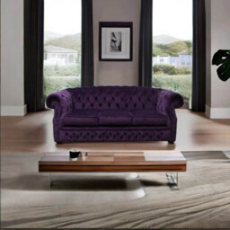Chesterfield 3 Seater Sofa Velluto Amethyst Purple Fabric In Buckingham Style - thumbnail 5