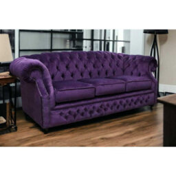 Chesterfield 3 Seater Sofa Velluto Amethyst Purple Fabric In Buckingham Style - thumbnail 2