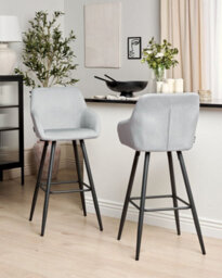 Beliani Set Of 2 Bar Chairs Casmalia Velvet Light Grey - thumbnail 2