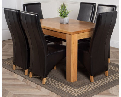 That's Furniture Dakota 127 X 82 Cm Chunky Oak Small Dining Table And 6 Chairs Dining Set With Lola Black Leather Chairs - image 1