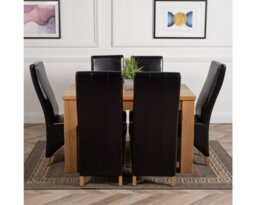 That's Furniture Dakota 127 X 82 Cm Chunky Oak Small Dining Table And 6 Chairs Dining Set With Lola Black Leather Chairs - thumbnail 2