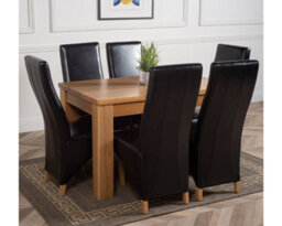 That's Furniture Dakota 127 X 82 Cm Chunky Oak Small Dining Table And 6 Chairs Dining Set With Lola Black Leather Chairs - thumbnail 3