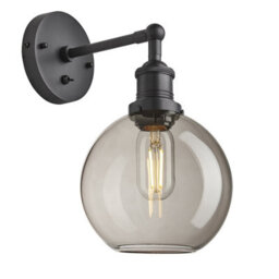 Industville Brooklyn Glass Globe Wall Light - 7 Inch, Mocha Glass Globe - 7 Inch, Pewter Wall Holder
