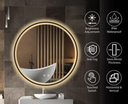 Belofay 600 mm Round Led Bathroom Mirror Black Frame Dimmable Lighting Anti Fog Wall Mounted - thumbnail 2