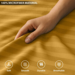 Bedlooms Super King Stripe Fitted Sheet 40 Cm Extra Deep- Microfiber Elasticated Deep Pocket Bed Sheets Ochre, 180X200 Cm - thumbnail 6