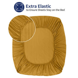Bedlooms Super King Stripe Fitted Sheet 40 Cm Extra Deep- Microfiber Elasticated Deep Pocket Bed Sheets Ochre, 180X200 Cm - thumbnail 5