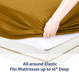 Bedlooms Super King Stripe Fitted Sheet 40 Cm Extra Deep- Microfiber Elasticated Deep Pocket Bed Sheets Ochre, 180X200 Cm - thumbnail 4