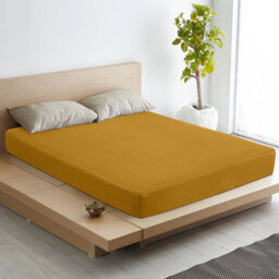 Bedlooms Super King Stripe Fitted Sheet 40 Cm Extra Deep- Microfiber Elasticated Deep Pocket Bed Sheets Ochre, 180X200 Cm - thumbnail 8