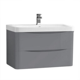 Sundaze 800mm Gloss Grey 2 Drawer Wall Hung Bathroom Cabinet Vanity Unit - thumbnail 1
