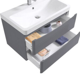 Sundaze 800mm Gloss Grey 2 Drawer Wall Hung Bathroom Cabinet Vanity Unit - thumbnail 2