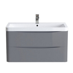 Sundaze 800mm Gloss Grey 2 Drawer Wall Hung Bathroom Cabinet Vanity Unit - thumbnail 3