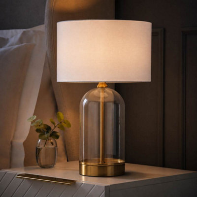 Valuelights Jessy White Fabric Drum Shade Gold Trim Glass Table Lamp And Bulb - image 1