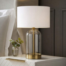 Valuelights Jessy White Fabric Drum Shade Gold Trim Glass Table Lamp And Bulb - thumbnail 2