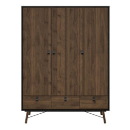 Furniture To Go Ry Wardrobe 3 Doors + 3 Drawers In Matt Black Walnut - thumbnail 2