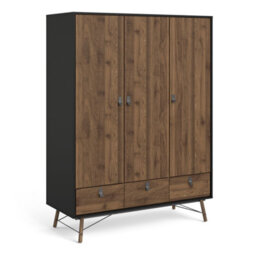 Furniture To Go Ry Wardrobe 3 Doors + 3 Drawers In Matt Black Walnut