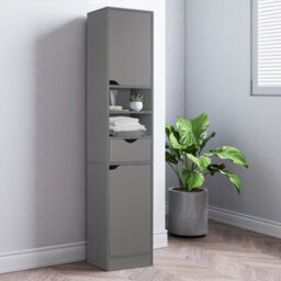 Urbn-Living Urbnliving 170Cm Height Grey Wooden Tall 2 Door 1 Drawer Shelves Bathroom Cabinet Storage Unit Modern - thumbnail 2