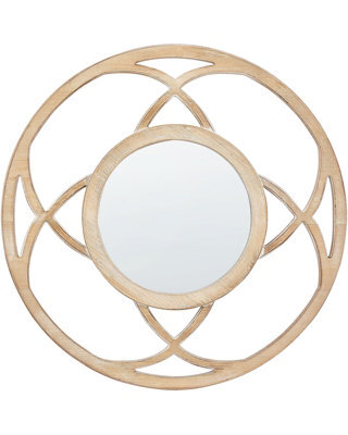 Wyld and Coco Nordicaura Round Wall Mirror 60 Cm - Handmade Light Brown Wood Veneer Frame, Distressed Finish - image 1