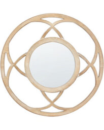 Wyld and Coco Nordicaura Round Wall Mirror 60 Cm - Handmade Light Brown Wood Veneer Frame, Distressed Finish - thumbnail 1