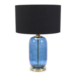 Valuelights Leigh Navy Blue Glass And Gold Detail Table Lamp With Black/gold Shade Light - Led Bulb Included - thumbnail 2
