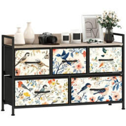 Homcom 5-Drawer Chest Of Drawers, Fabric Dresser, White - thumbnail 2