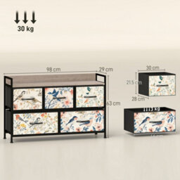 Homcom 5-Drawer Chest Of Drawers, Fabric Dresser, White - thumbnail 3