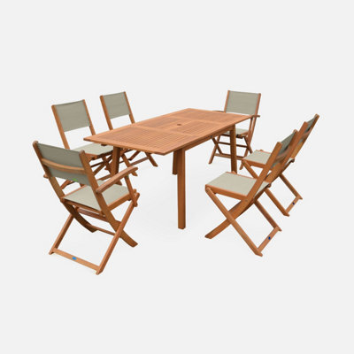 Sweeek - 6-Seater Extendable Wooden Garden Table Set With Chairs Natural 240X100X75 Cm - Almeria 6 - image 1
