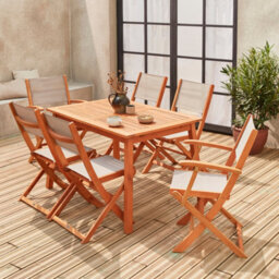 Sweeek - 6-Seater Extendable Wooden Garden Table Set With Chairs Natural 240X100X75 Cm - Almeria 6 - thumbnail 8