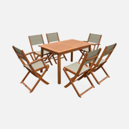 Sweeek - 6-Seater Extendable Wooden Garden Table Set With Chairs Natural 240X100X75 Cm - Almeria 6 - thumbnail 2