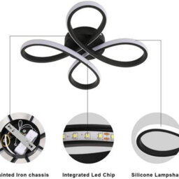 30W Led Ceiling Light Flower Cool White Black Chandelier For Bedroom Living Room - thumbnail 3