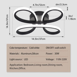 30W Led Ceiling Light Flower Cool White Black Chandelier For Bedroom Living Room - thumbnail 2