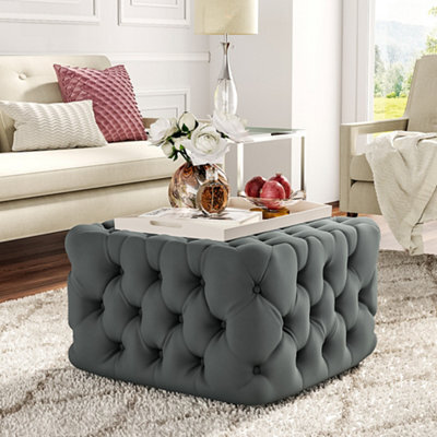 Darphe Grey Velvet Buttoned Tufted Footstool 62Cm X 62Cm X 40Cm - image 1