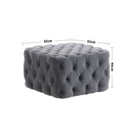 Darphe Grey Velvet Buttoned Tufted Footstool 62Cm X 62Cm X 40Cm - thumbnail 4